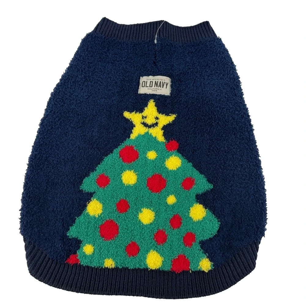 Old Navy Dog Christmas Sweater - Size M - Navy Holiday Tree Festive!